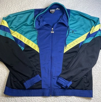 Chaqueta sudadera deportiva Spalding Pro vintage para hombre azul verde con cremallera XL Foto 1 de 4