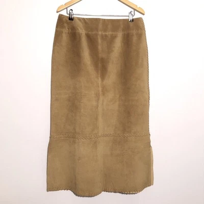 Garnet Hill Skirt Women’s 14 Brown Suede Leather Midi Laced Sides A Line - Image 1 of 4