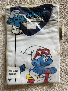 Vintage Schlumpf Kurzarm langes Bein Pyjama Set Kinder Größe 8-10 - Bild 1 von 5