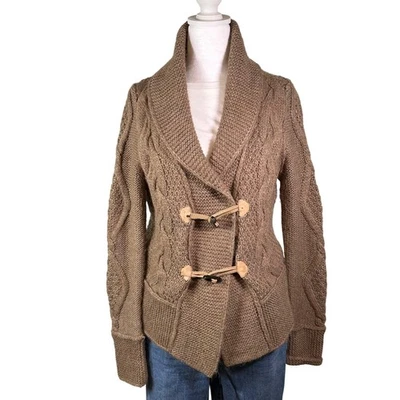 ANN TAYLOR LOFT Mujeres Tejido con Cable Lona Palanca Cárdigan Suéter Beige Talla L Foto 1 de 4