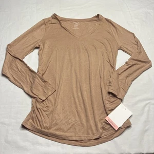 Motherhood Women’s Longsleeve T Shirt Nude V Neck Size Small Maternity Shirt - Picture 1 of 6