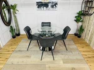 John Lewis Moritz 4 Seater Glass Top Dining Table And 4 Vegan Leather Chairs  - Picture 1 of 13