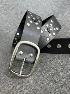 Calvin Klein Black Leather Studded Belt Womens Medium Silver Color Brass Buckle - Picture 1 of 19
