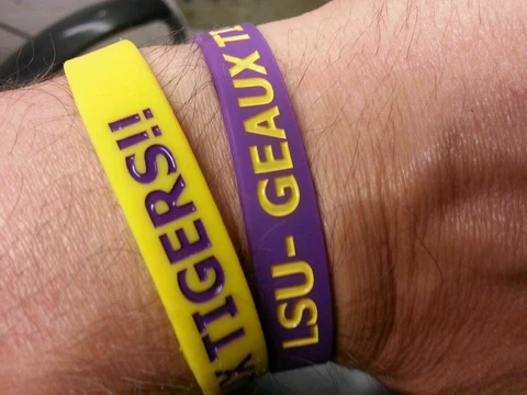 LSU Tigers Wristbands Bracelets NCAA "LSU- Geaux Tigers!!" Set Of 2 Cover