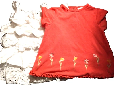 girl's dresses clothes 3T & 12M 2 pc lot bundle Pink White A11 - Image 1 of 4