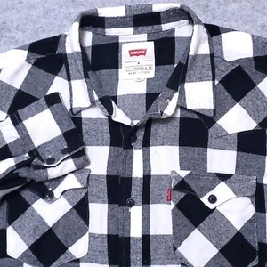 LEVIS MENS SHIRT M BUFFALO CHECK WESTERN BLACK WHITE FLANNEL - Picture 1 of 5