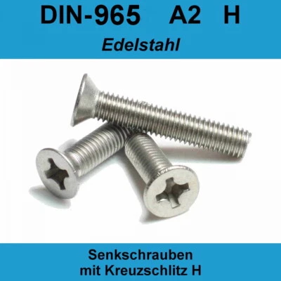 M2,5 DIN 965 Senkschrauben Kreuzschlitz A2 Edelstahl H Senkkopf-Schraube M2,5x - Bild 1 von 3