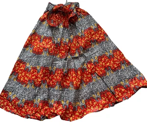 Maxi Falda Larga Ankara con Bolsillos Cachemira Abstracta Roja Occidental Talla Única - Imagen 1 de 5