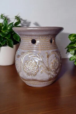 Yankee Candle Ceramic Tart Wax Warmer Neutral Brown Floral Cottage Decor 5.25in - Image 1 of 4