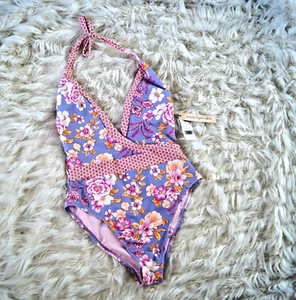 Nanette Lepore Twin Print Strappy Halter One-Piece Swimsuit Women's 10 NWT - Picture 1 of 10