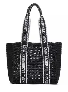 Karl Lagerfeld ANTIBES STRAW TOTE. Beach Bag Summer Vacation Shoulder Bag NWT - Picture 1 of 9