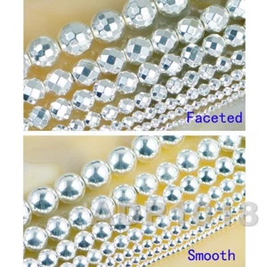 Cuentas redondas de hematita de plata brillante natural (lisa y facetada) 16"" 2 mm -12 mm - Imagen 1 de 3