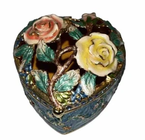 Emaillierte Schmuckschachtel Rosen und Kristall herzförmig - Bild 1 von 8