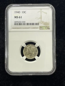 1940 P 10C Mercury Dime NGC MS61 - Picture 1 of 5