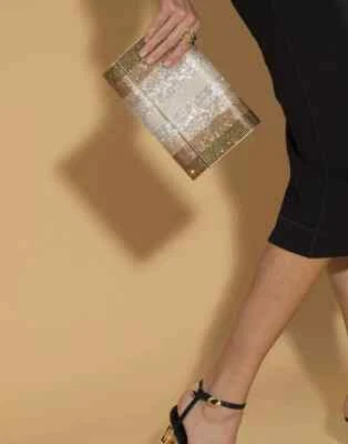 Judith Leiber Striped BAG Ritz Fizz Fizzoni Envelope Clutch Crystals Champagne - Image 1 of 4