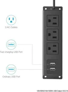 3 Steckdosen Wandhalterung Steckdosenleiste mit USB, unter Schreibtisch Steckdosenleiste Mountab - Bild 1 von 9