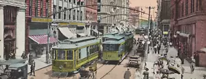 C1920 Norfolk VA Downtown City Hall Main Street Busy Trolley Horse Old Car Color - Picture 1 of 3