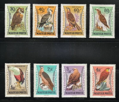 Hungría 1962 MNH Mi 1881-1888 Sc C228-C235 aves/búho/águila/rapaces ** Foto 1 de 2