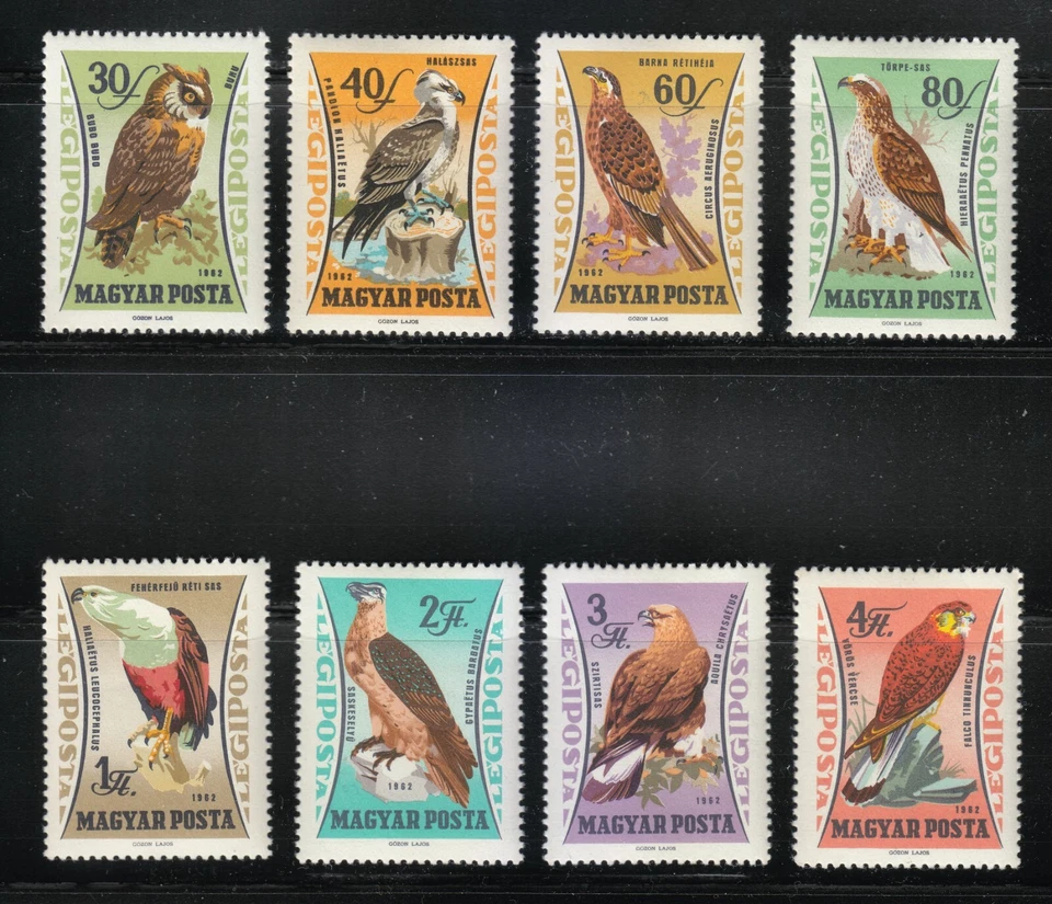 匈牙利 1962 年全新邮票 Mi 1881 - 1888 Sc C228-C235 鸟类/猫头鹰/鹰/猛龙队 ** — 第 1/2 张图片