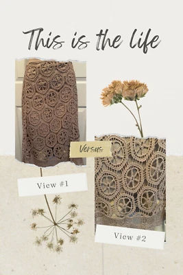 Womens CROCHET SKIRT  Bohemian Dark Ecru Beige Lined M Waist 34" to 38 High Low - Image 1 of 4