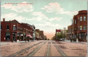 c1910s Kansas City, KANSAS Postcard "Minnesota Avenue" Downtown Street Scene - Picture 1 of 2
