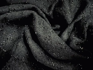 Metallic Wool Jacquard Woven Fabric, Per Metre - Check Design - Black On Black - Picture 1 of 3