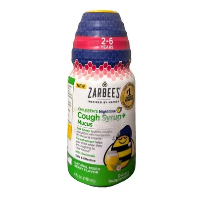Zarbee's Kids Cough Syrup Mucus Nighttime Mixed Berry Flavor 4 fl oz Exp 10/25 - Image 1 of 4