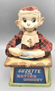 FOR DISPLAY Suzette The Eating Monkey Chimp Tin Toy Battery Op. Japan 1950s -B29 - Picture 1 of 10