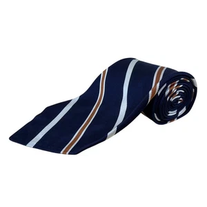 Vintage Brooks Brothers Navy Silk Striped Necktie Blue/Brown/White - Picture 1 of 7