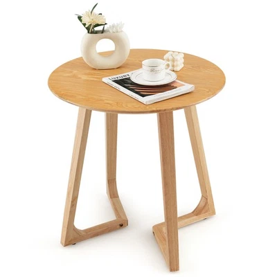24" Round Side Table Solid Rubber Wood End Table Beside Sofa&Bed for Small Space - Image 1 of 4