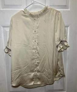 Doe & Rae Größe Small Bluse Damen Creme Kurzarm Perlenknöpfe Neu ohne Etikett - Bild 1 von 1