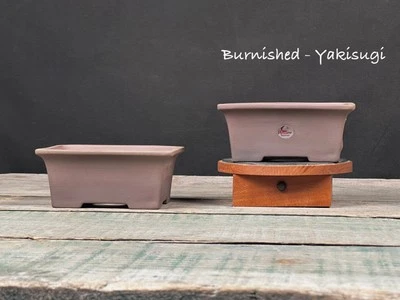 Shito - Rectangle / Mame Bonsai Pot by Willow Bonsai (Burnished) Yakisugi - Image 1 of 3