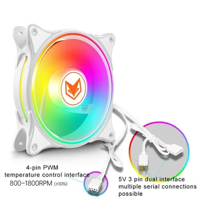 ARGB LED Quiet PC Air Cooling  Fans Computer Case Game PC 120mm 5V 3Pin Case Fan - Image 1 of 4