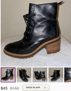 Timberland Heel Boots Black $150 Brand New Women - Picture 1 of 5