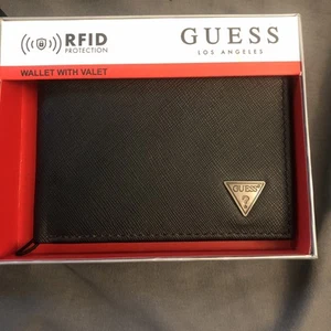 Cartera negra genuina GUESS para hombre genuina doble pliegue - Imagen 1 de 6