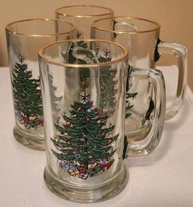 Set Of 4 Cuthbertson 5.5" 16 Ounce Christmas Tree Beer Mugs - Picture 1 of 8