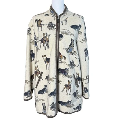 Geiger Austria Wool Fleece Jacket Full Zip Unique Rare Husky Snow Sled Dog 38 - Image 1 of 4