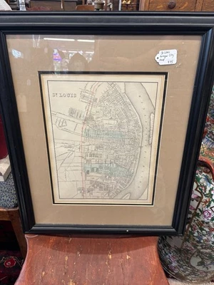St. Louis Antique City Map Framed Vintage Artwork Historic Missouri Wall Decor - Image 1 of 4
