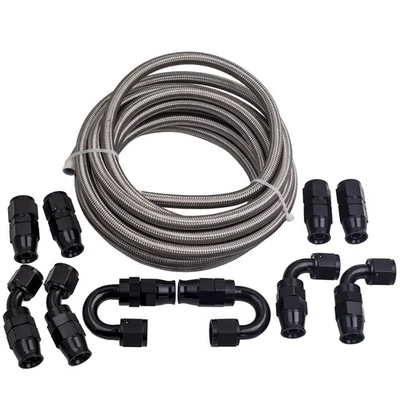 AN-8 8AN Stainless Steel PTFE Fuel Line Lines 20FT 6M Fitting Hose Black End Kit - Immagine 1 di 4