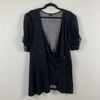 Top Torrid Studio Tejido Gasa Manga Abullonada Sobrepelliz Talla 4X Negro Manga Corta Foto 1 de 4