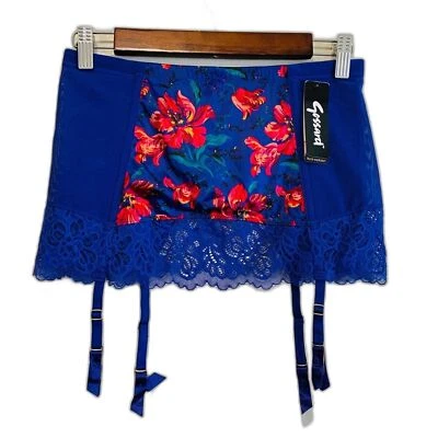 Gossard Floral Explosion Sapphire blue red floral print garder skirt size small - Image 1 of 4