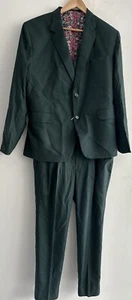 Mens 3 piece suit Green Flower fabric pants vest jacket Dev Bros S M - Picture 1 of 20