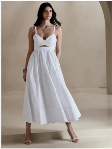 Abito Midi Banana Republic BIANCO Isa cotone ritagliato svasato TAGLIA 8, NUOVO CON ETICHETTE, #579023 - Foto 1 di 5