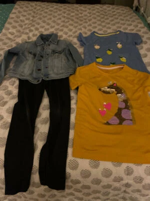 Cat & Jack Girls Denim Jacket 2 Shirts & Leggings Sz 7-8 Preowned - Image 1 of 3