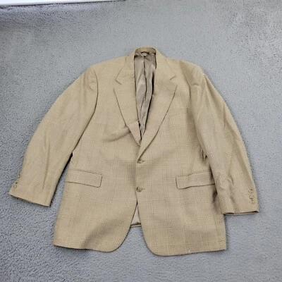 Stafford Blazer Mens 46L Wool Beige USA Plaid Suit Jacket Sport Coat - Image 1 of 4
