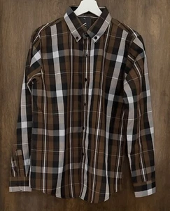 NWT VSKA Button Up Shirt Long Sleeve Youth Boys Brown Plaid Size XL (14-16) - Picture 1 of 15