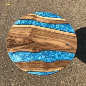 18" Epoxy Resin Round Coffee Side Table Top Wooden Furniture  - Picture 1 of 1