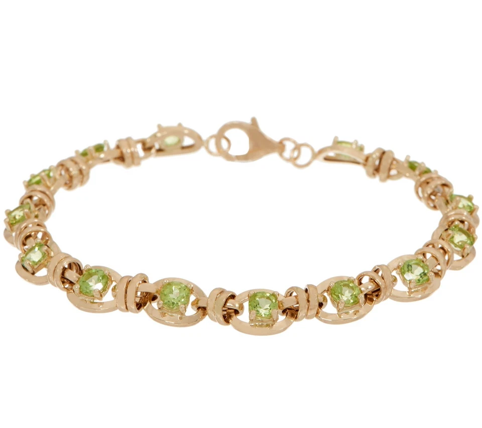 Natural Green Peridot Gemstone Tennis Bracelet Real Solid 14K Yellow Gold QVC - Image 1 of 3