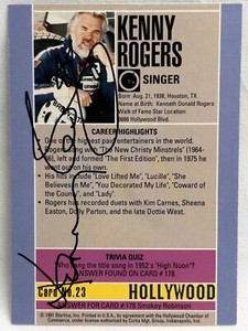 Kenny Rogers Singer #23 Signed Hollywood Starline Trading Card 1991