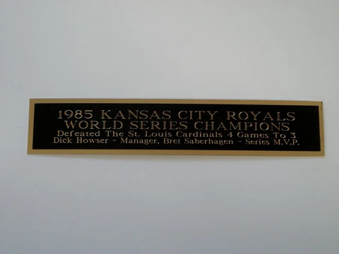 1985 Kansas City Royals World Series Nameplate For A Baseball Bat Case 1.5 X 6 Cover